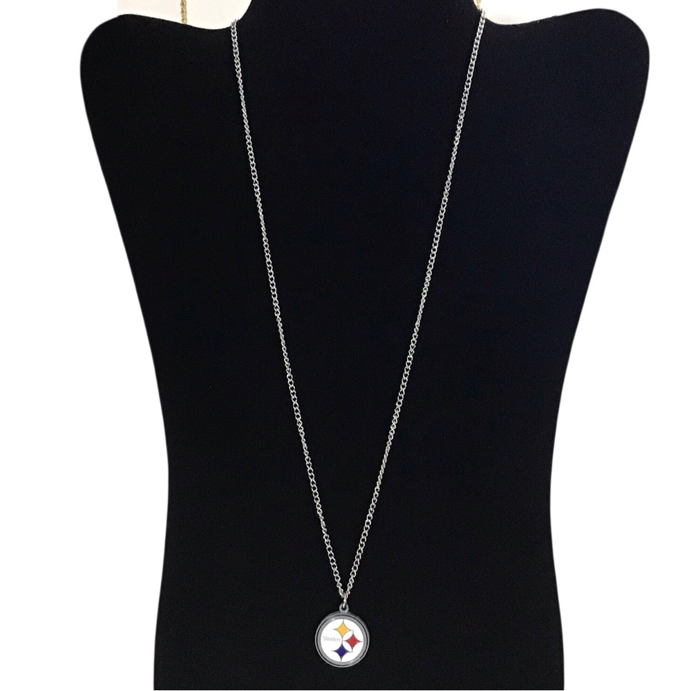 Pittsburg Steelers Necklace Football Pendant Silver Tone Yellow Red Blue White